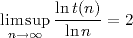 \limsup_{n \to \infty} \frac{\ln t(n)}{\ln n} = 2